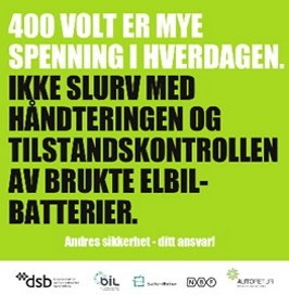 Plakat til sosiale medier om riktig håndtering av brukte batterier til elbil.